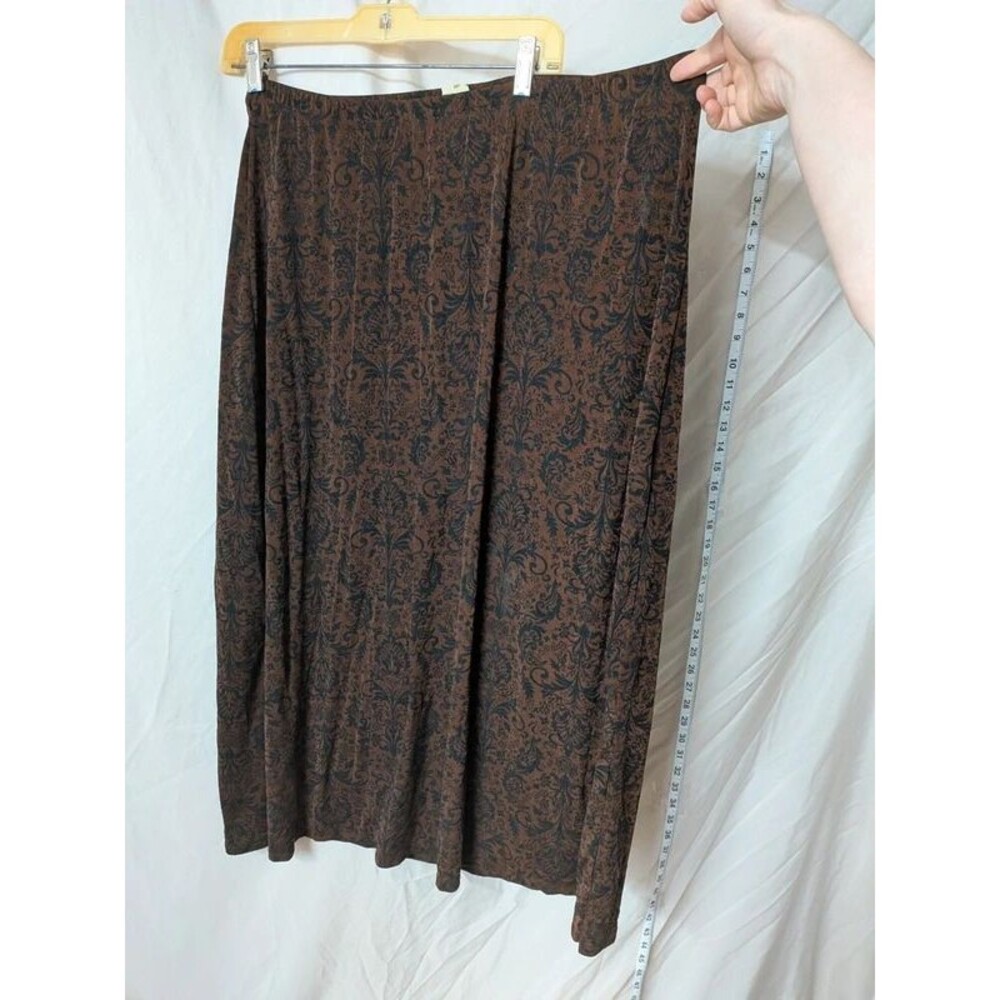 Islander Vintage Flocked Damask Maxi Skirt Brown Black Velvet Brocade XL